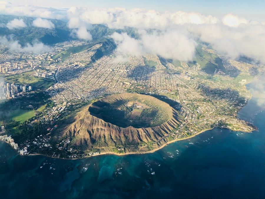 Diamond Head crater rising over Honolulu's south shore