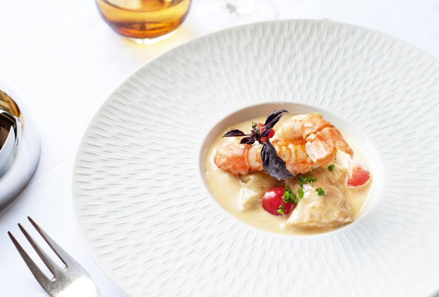 A finely plated course from one of Honolulu's celebrated kitchens